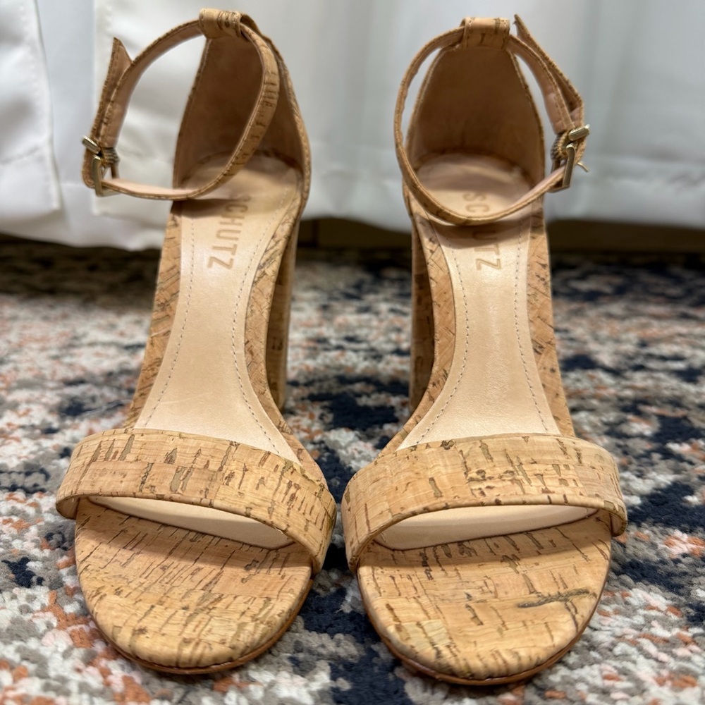 SCHUTZ ‘Enida’ Block Heel Sandal in Tan Cork Size 6.5 - Picture 6 of 16